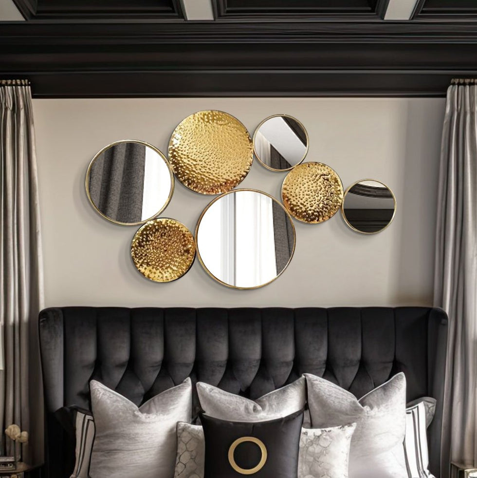 HMR - 47.2" Gold Wall Decorative Mirror Set Creative Round Mirror Wall Hanging Decoration
