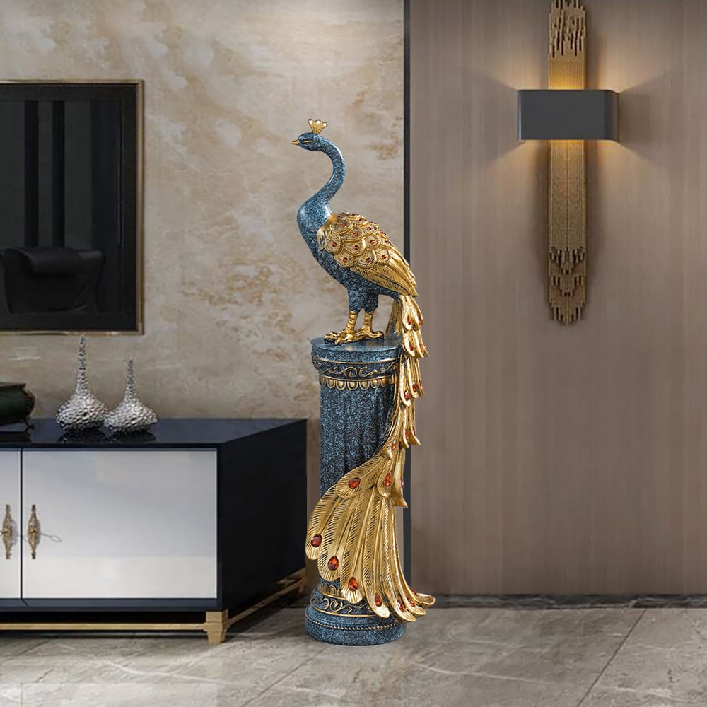 HMR - 27.6" Large Glam Peacock Floor Sculpture Decor Art Living Room Bedroom