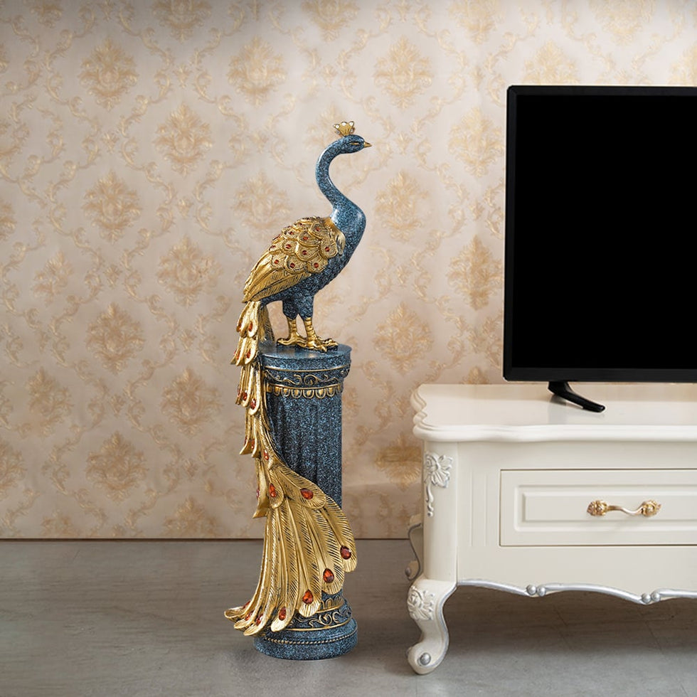 HMR - 27.6" Large Glam Peacock Floor Sculpture Decor Art Living Room Bedroom