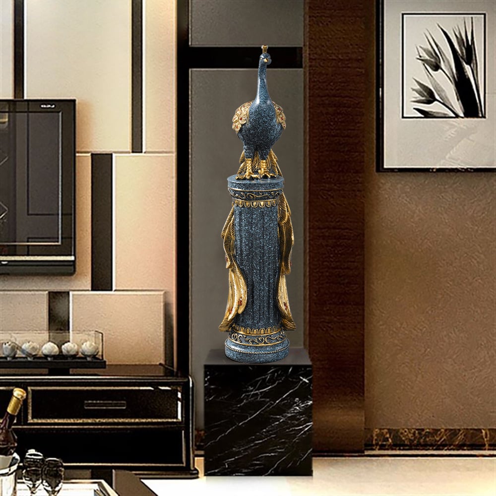 HMR - 27.6" Large Glam Peacock Floor Sculpture Decor Art Living Room Bedroom