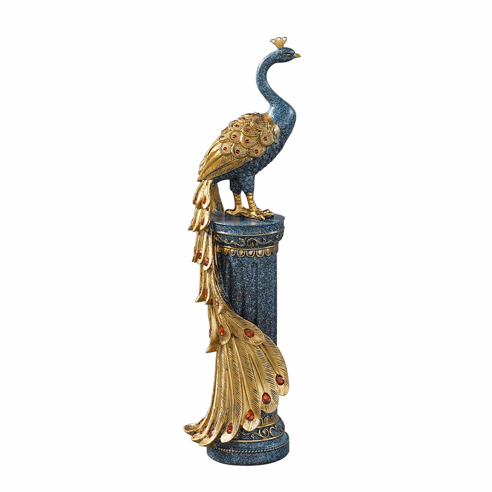 HMR - 27.6" Large Glam Peacock Floor Sculpture Decor Art Living Room Bedroom