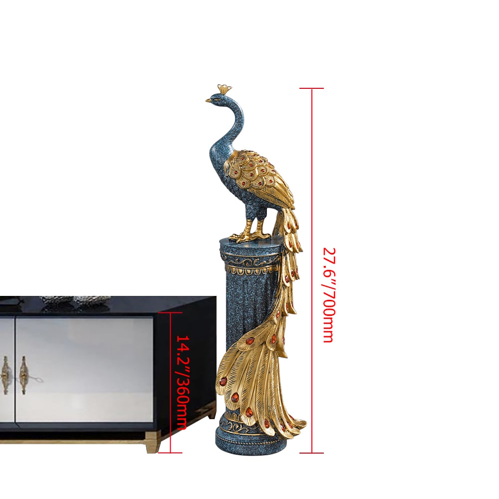 HMR - 27.6" Large Glam Peacock Floor Sculpture Decor Art Living Room Bedroom