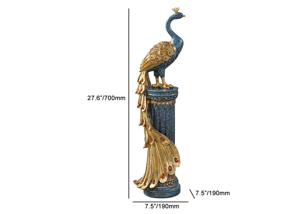 HMR - 27.6" Large Glam Peacock Floor Sculpture Decor Art Living Room Bedroom