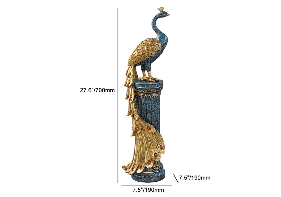 HMR - 27.6" Large Glam Peacock Floor Sculpture Decor Art Living Room Bedroom