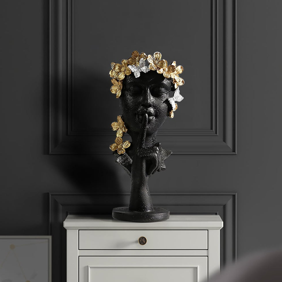 HMR - Black & Gold Thinker Sculpture Statue Resin Romantic Silence Desktop Ornament