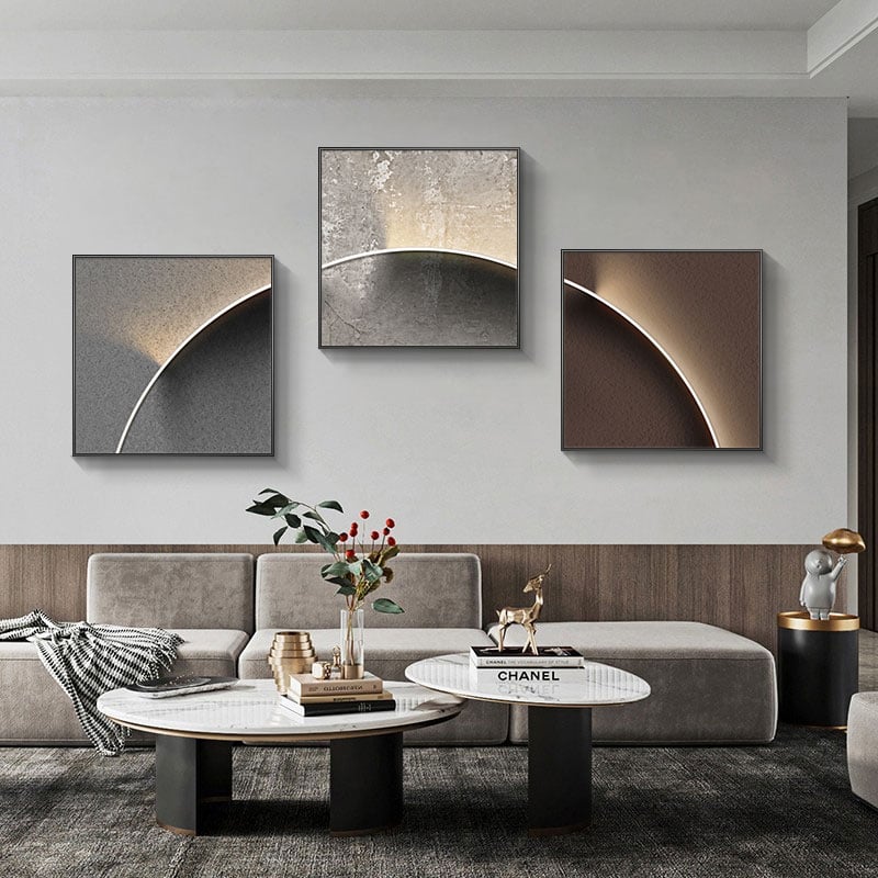 HMR - 3-Pieces Modern Abstract Wall Decor Set Square Canvas Print with Frame Living Room