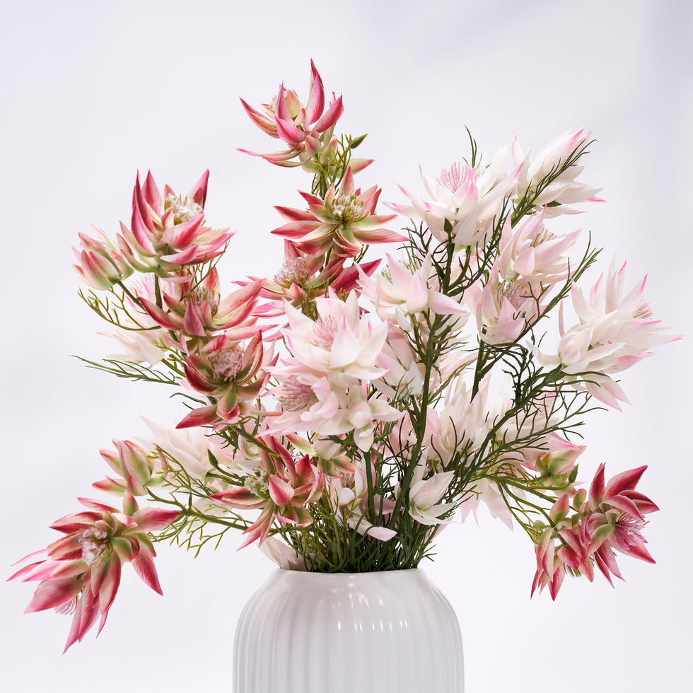 HMR - 14" x 21" Artificial Flowers in White Ribbed Vase Art Decor