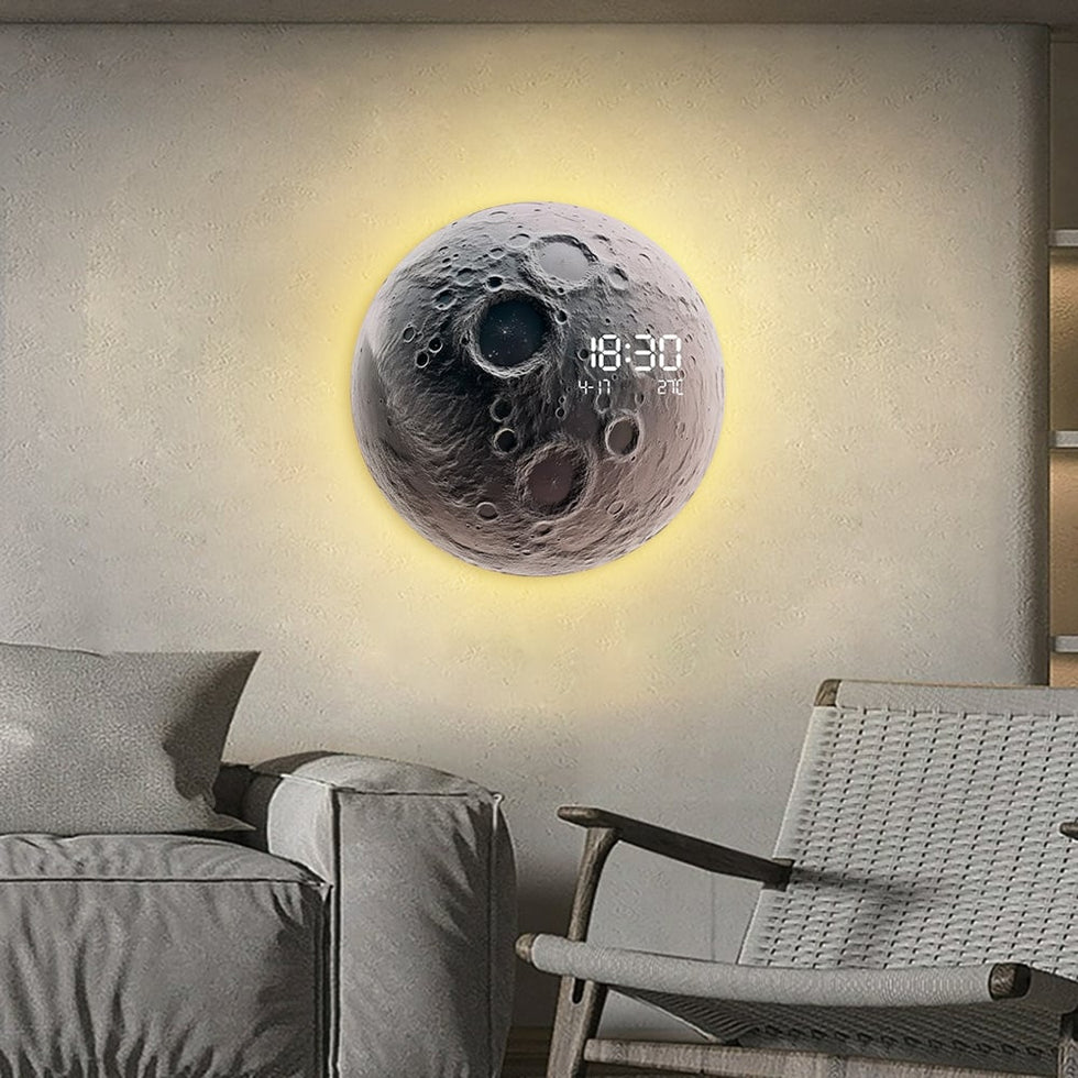 HMR - Modern and Unique LED Wall Clock Moon-inspired Home Decor