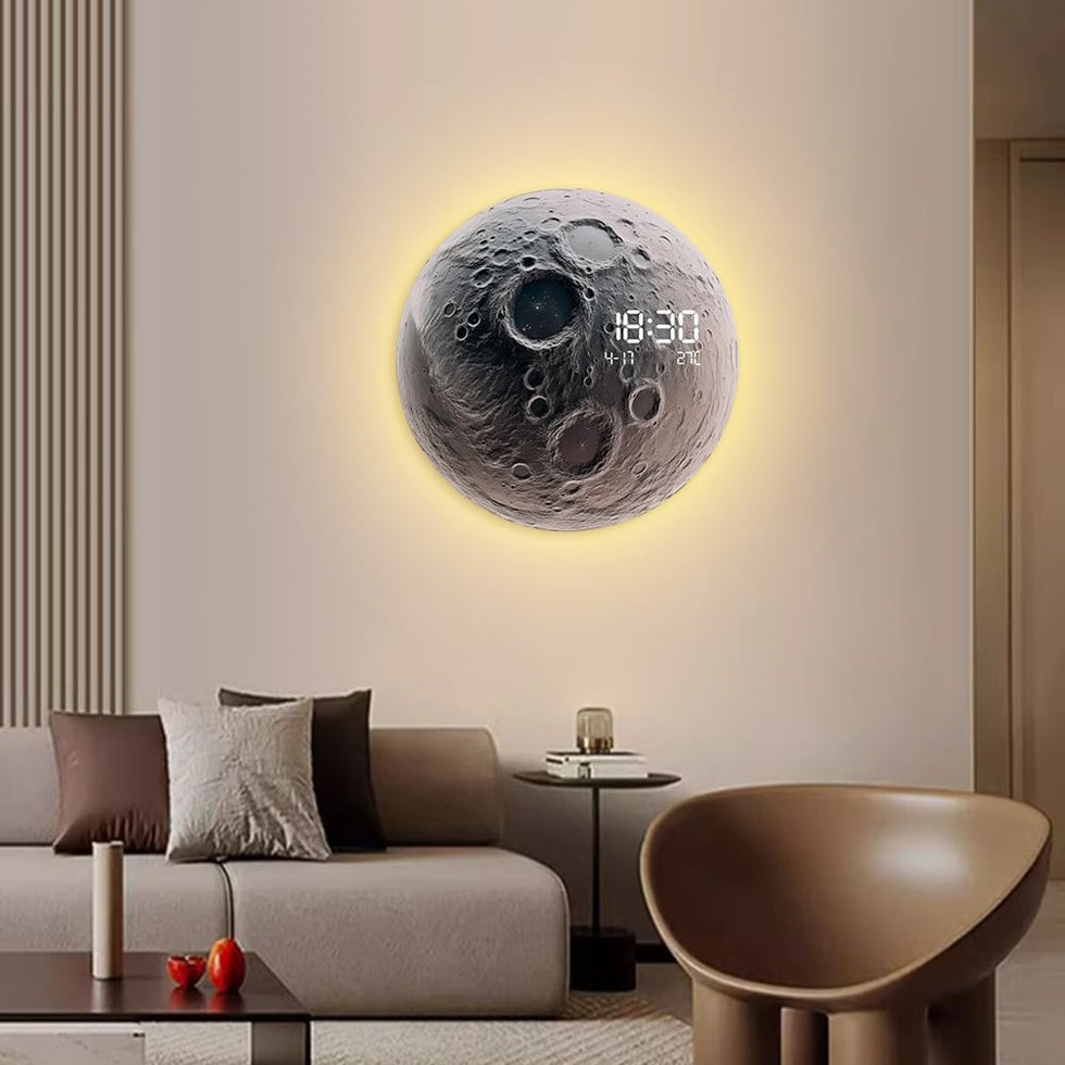 HMR - Modern and Unique LED Wall Clock Moon-inspired Home Decor