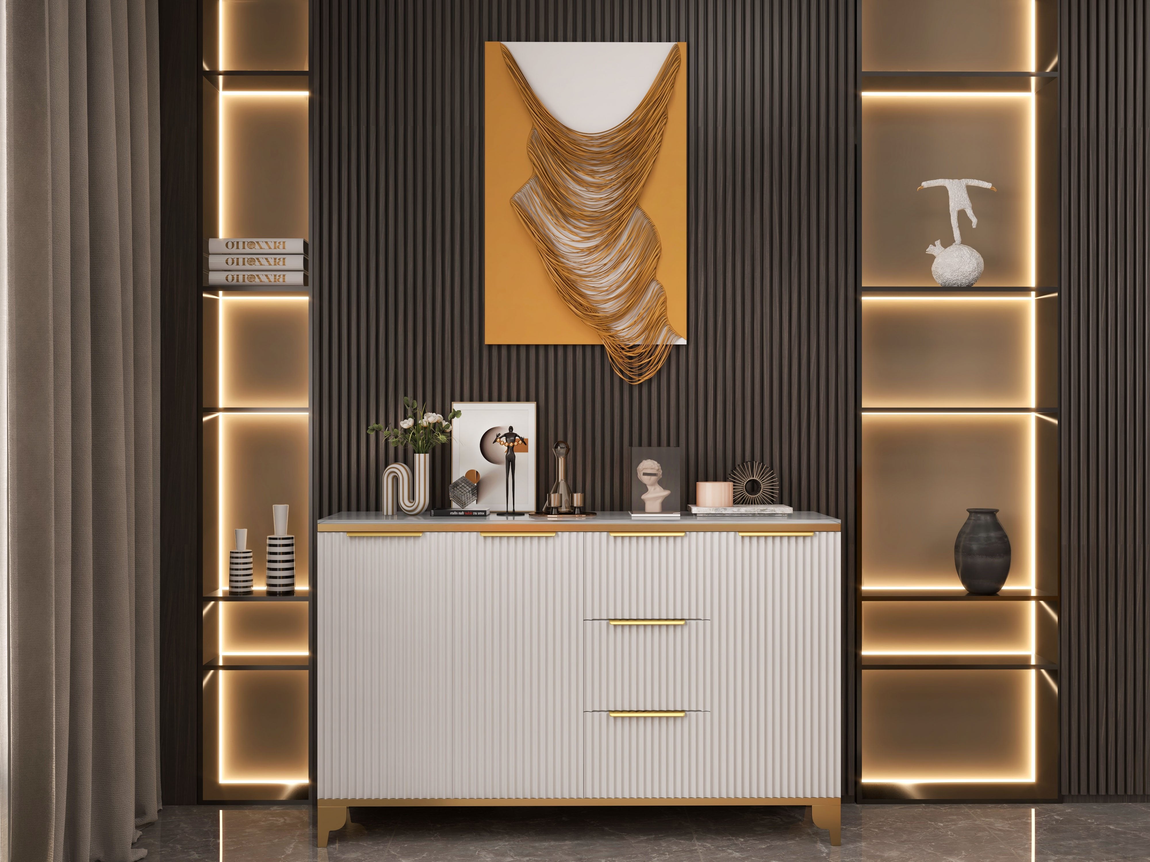HMR - 3D Modern Geometric Abstract Wood Wall Decor Art for Living Room Bedroom