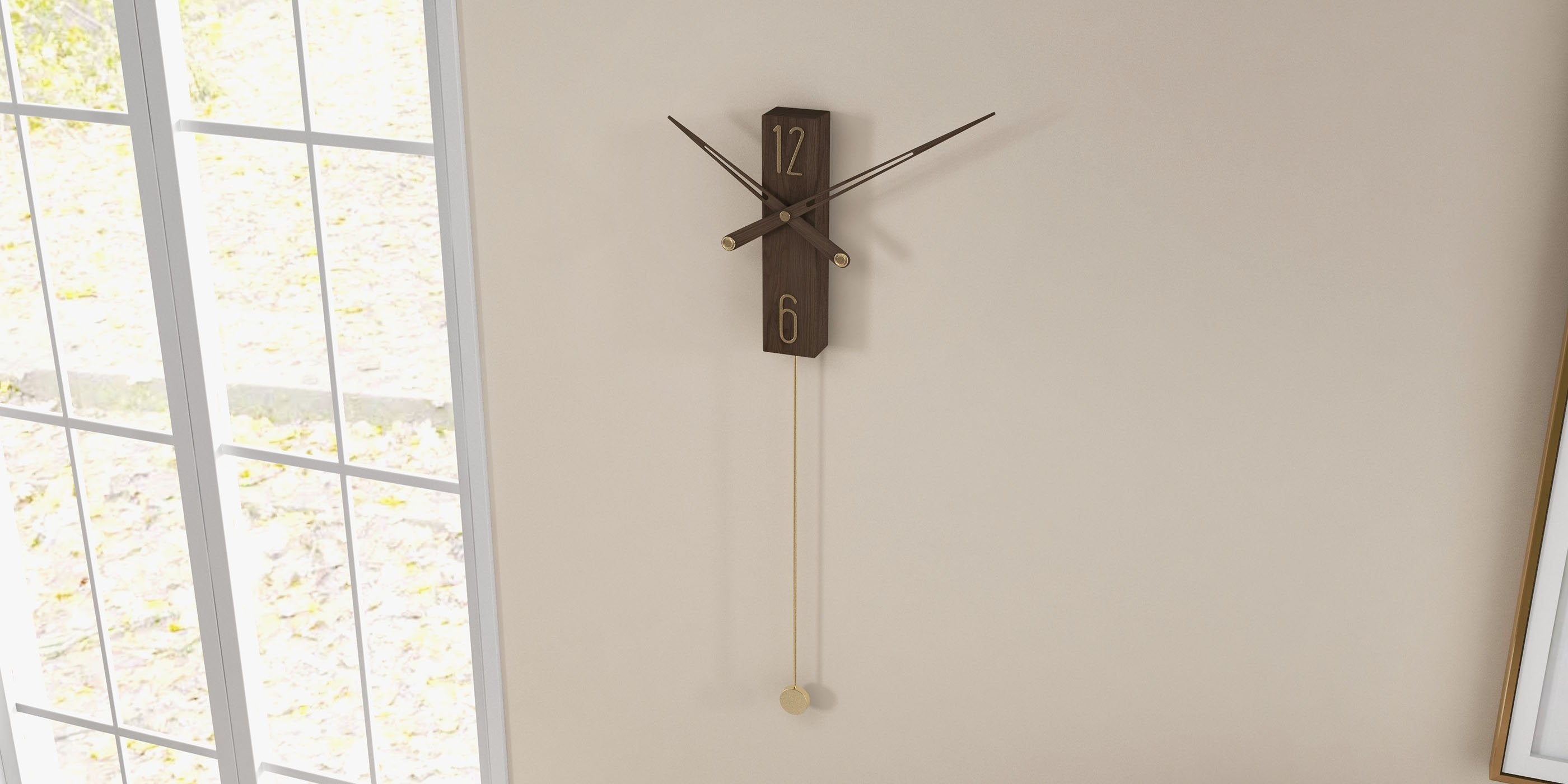 HMR - Modern Large Decorative Wall Clock Rectangle Walnut Wood Wall Clocks with Pendulum