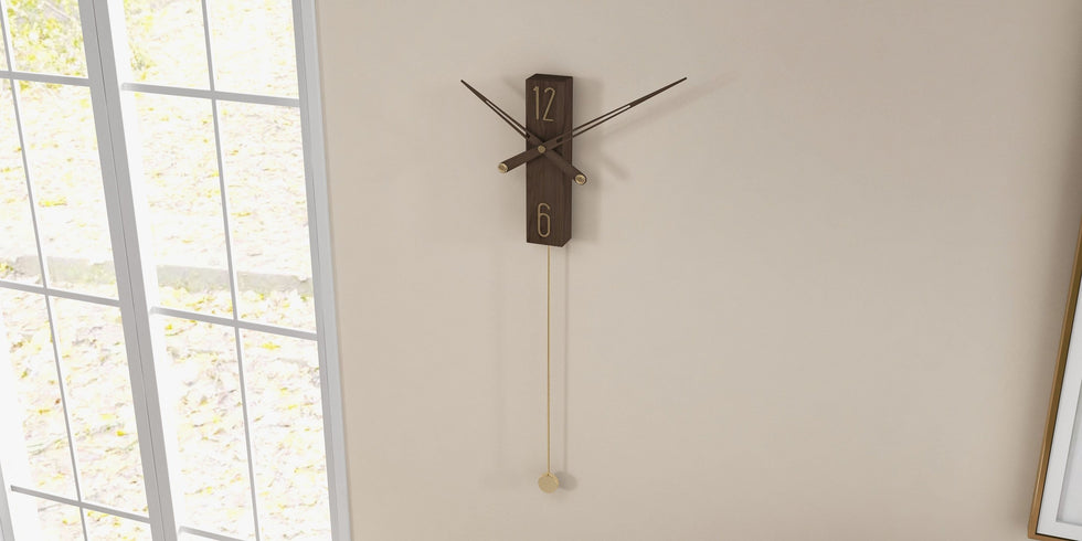 HMR - Modern Large Decorative Wall Clock Rectangle Walnut Wood Wall Clocks with Pendulum