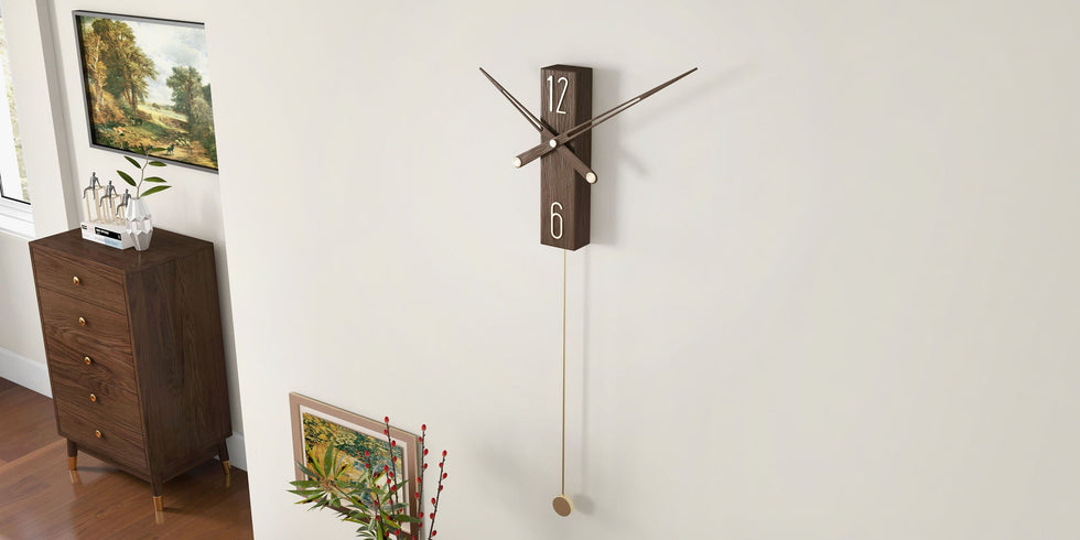 HMR - Modern Large Decorative Wall Clock Rectangle Walnut Wood Wall Clocks with Pendulum