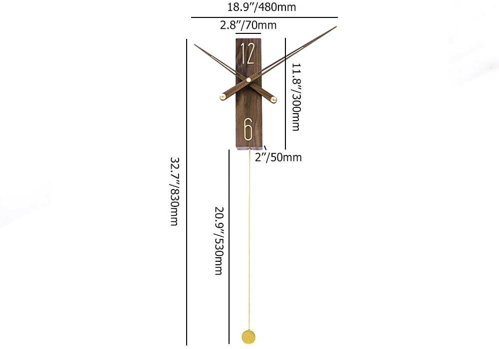HMR - Modern Large Decorative Wall Clock Rectangle Walnut Wood Wall Clocks with Pendulum