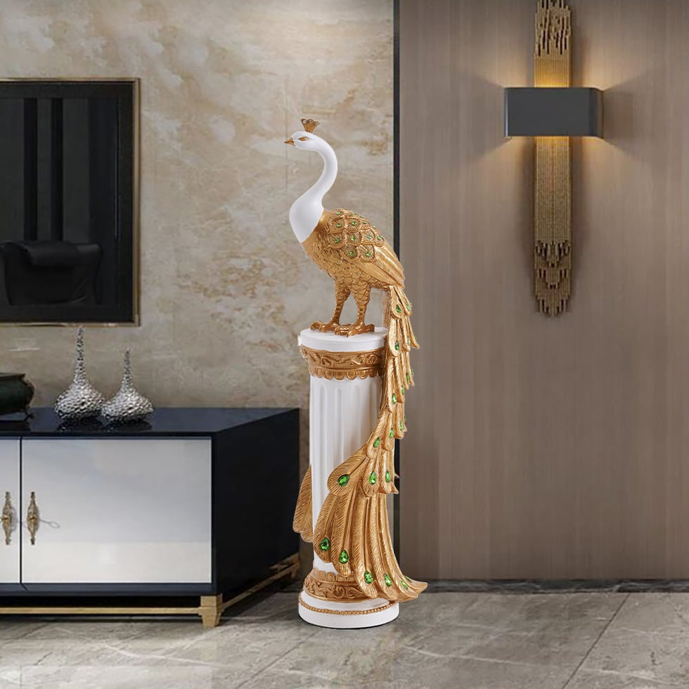 HMR - 27.6" Large Glam Peacock Floor Sculpture Decor Art Living Room Bedroom
