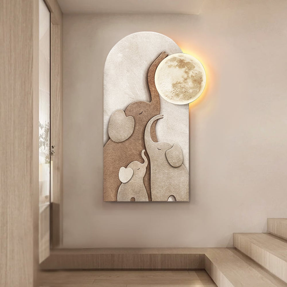 HMR - 31.5" Arched LED 3D Acrylic Elephant Moon Wall Sculpture Art Decor Living Room Bedroom