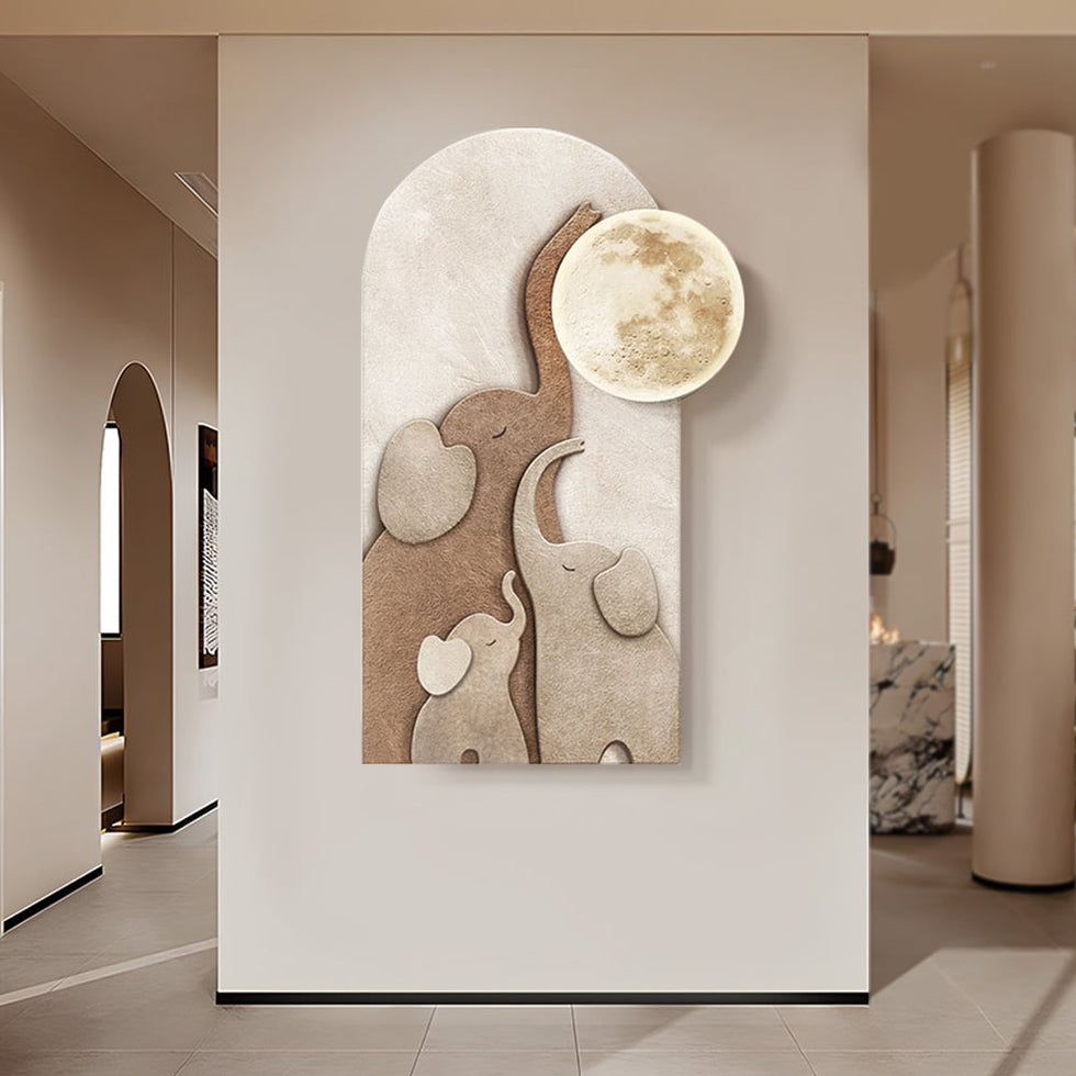 HMR - 31.5" Arched LED 3D Acrylic Elephant Moon Wall Sculpture Art Decor Living Room Bedroom