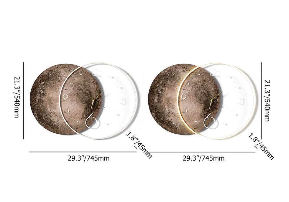 HMR - Round Modern Cool Brown Moon Large Wall Clock LED Light Wall Clock Wall Decoration
