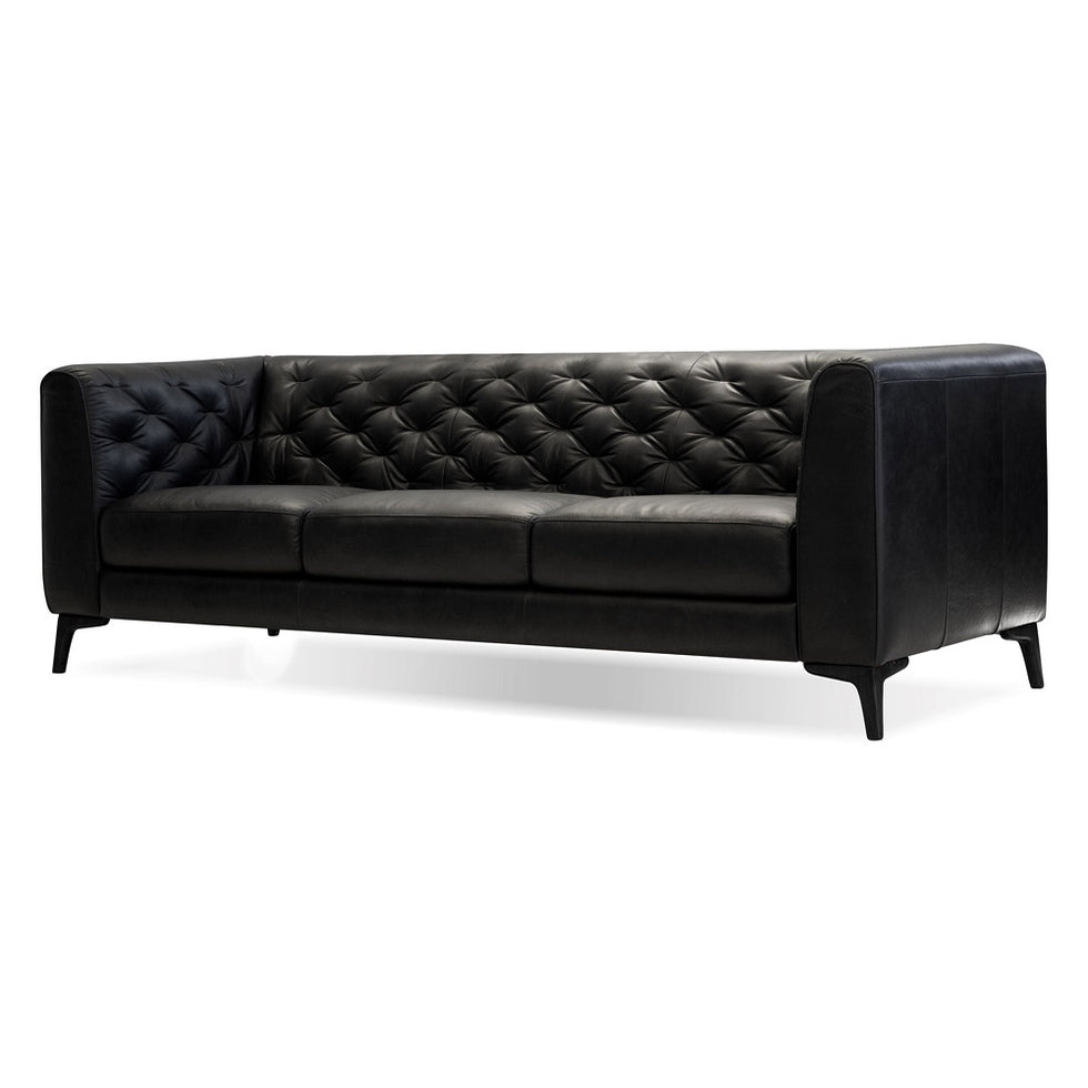 Mobital - Dalton Stationary Sofa in Vintage Black, Leather
