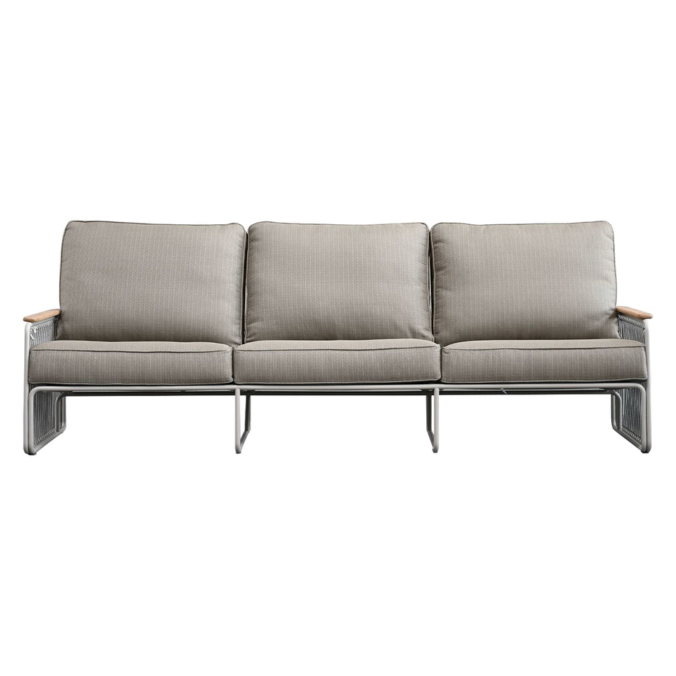 Mobital - Lucerne Sofa in Sandhill Sunproof Fabric, Teak Armrest