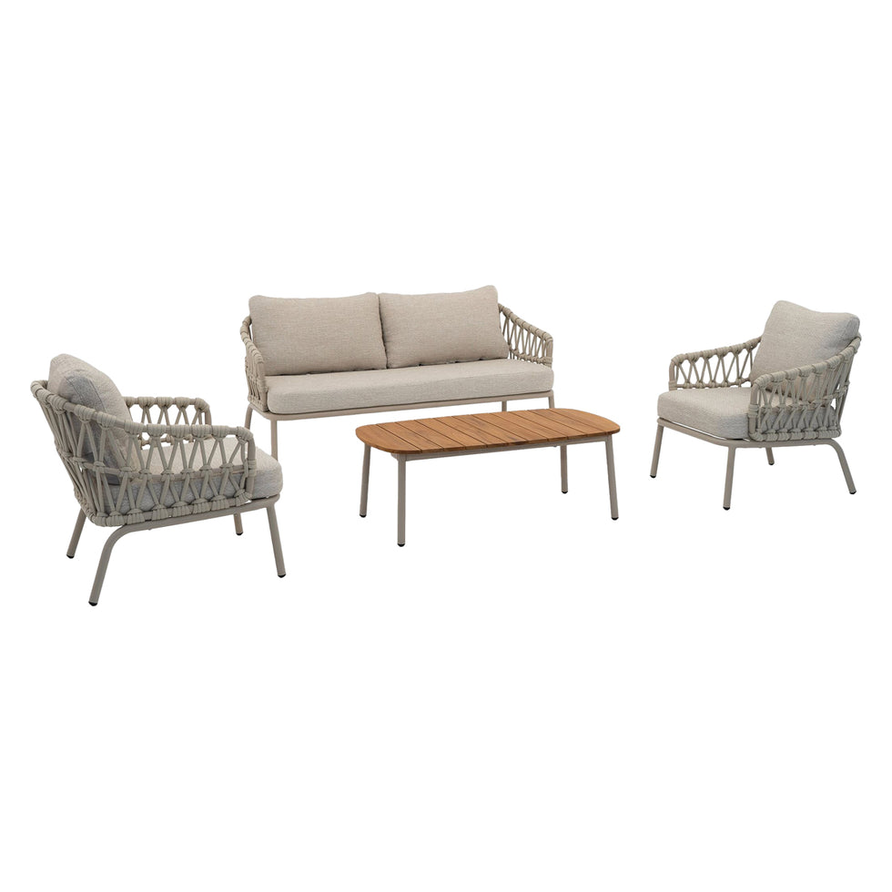 Mobital - Terrazza 4 Pcs Set ( 1 Loveseat, 2 Lounge Chair ,1 Coffee Table ) in Buttercream Sunproof Fabric