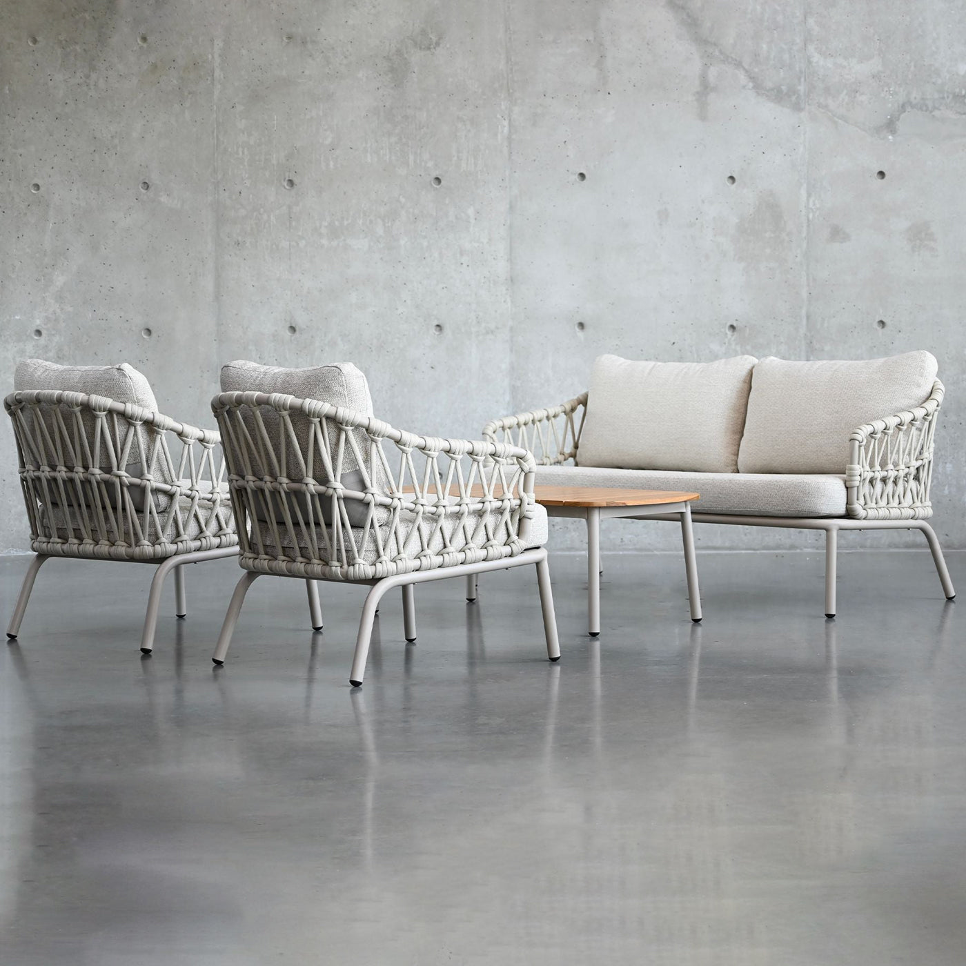 Mobital - Terrazza 4 Pcs Set ( 1 Loveseat, 2 Lounge Chair ,1 Coffee Table ) in Buttercream Sunproof Fabric