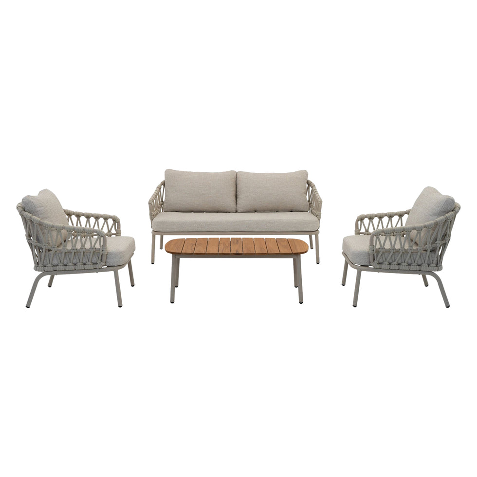 Mobital - Terrazza 4 Pcs Set ( 1 Loveseat, 2 Lounge Chair ,1 Coffee Table ) in Buttercream Sunproof Fabric