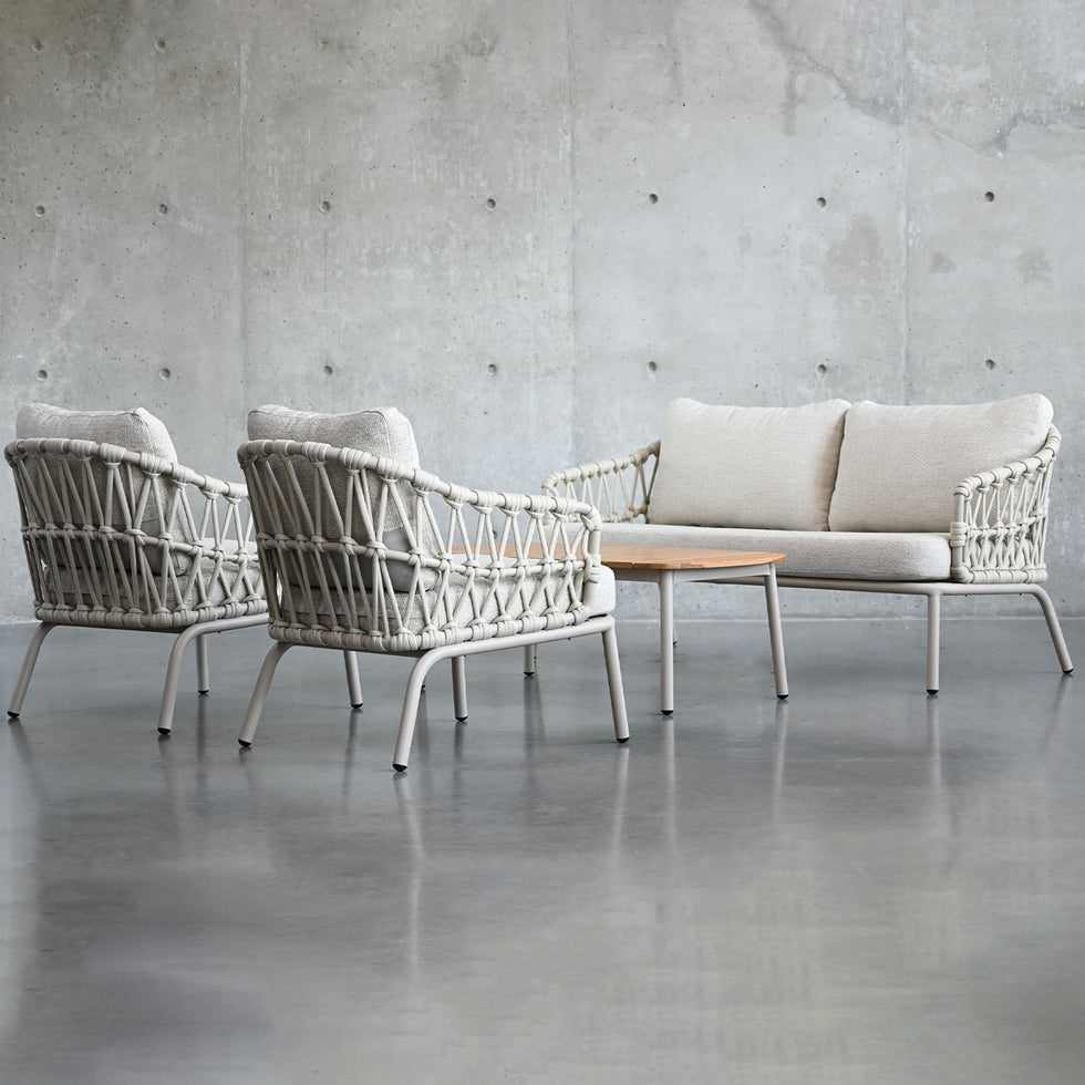 Mobital - Terrazza 4 Pcs Set ( 1 Loveseat, 2 Lounge Chair ,1 Coffee Table ) in Buttercream Sunproof Fabric