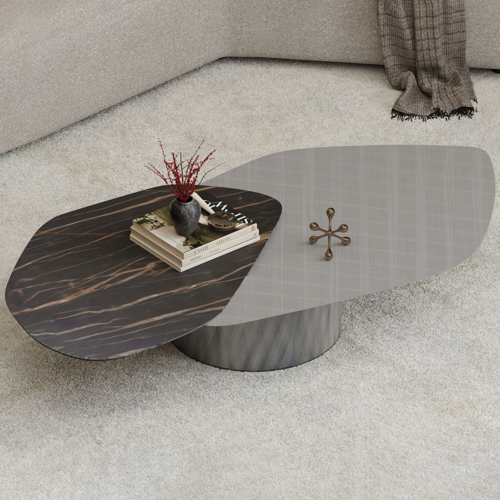 Mobital - Layer Coffee Table in Noir Desir Bocciadato Ceramic Top
