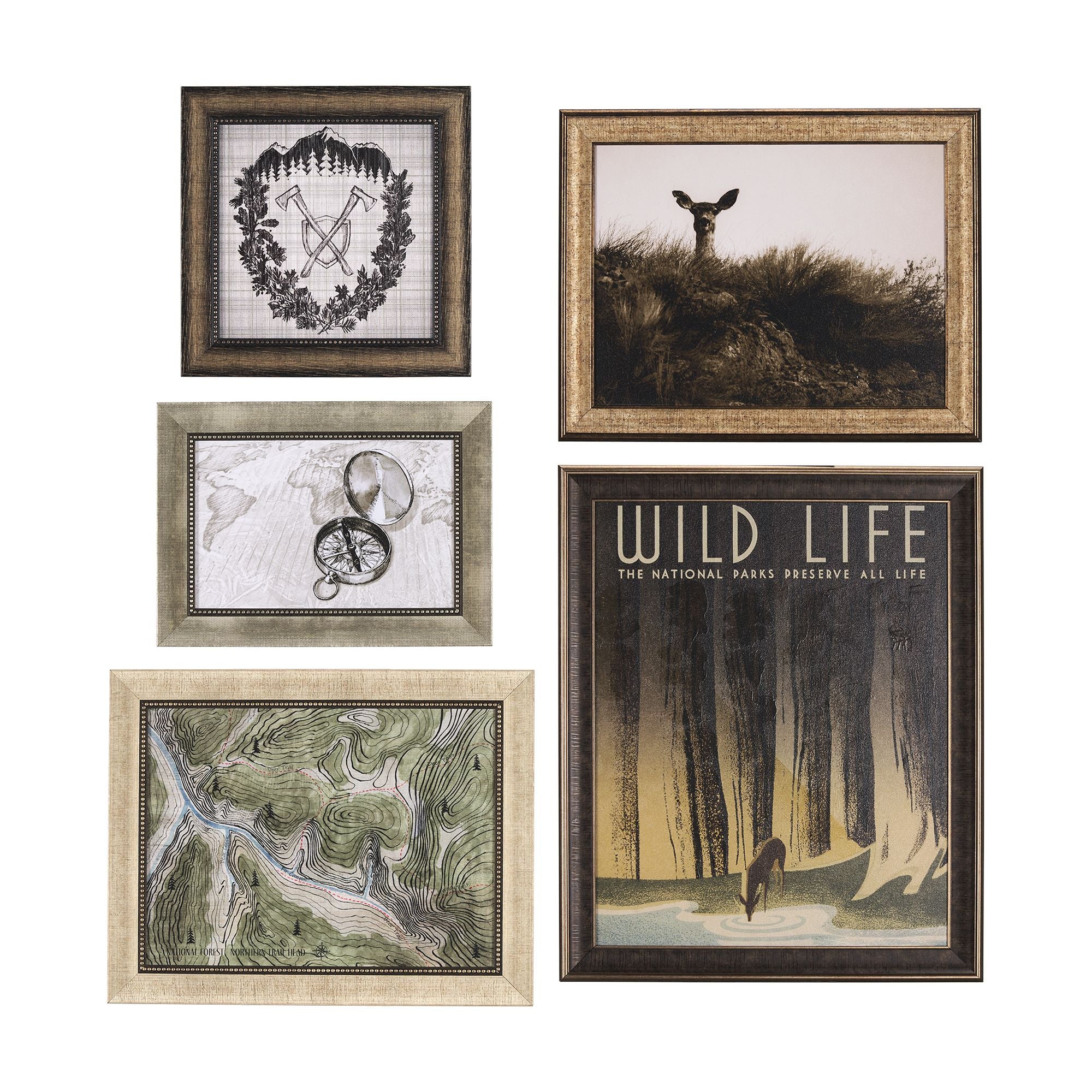 Mercana - Adventure Map (Set of 5) - Hand Embelished Textured Framed Art Print Paintings