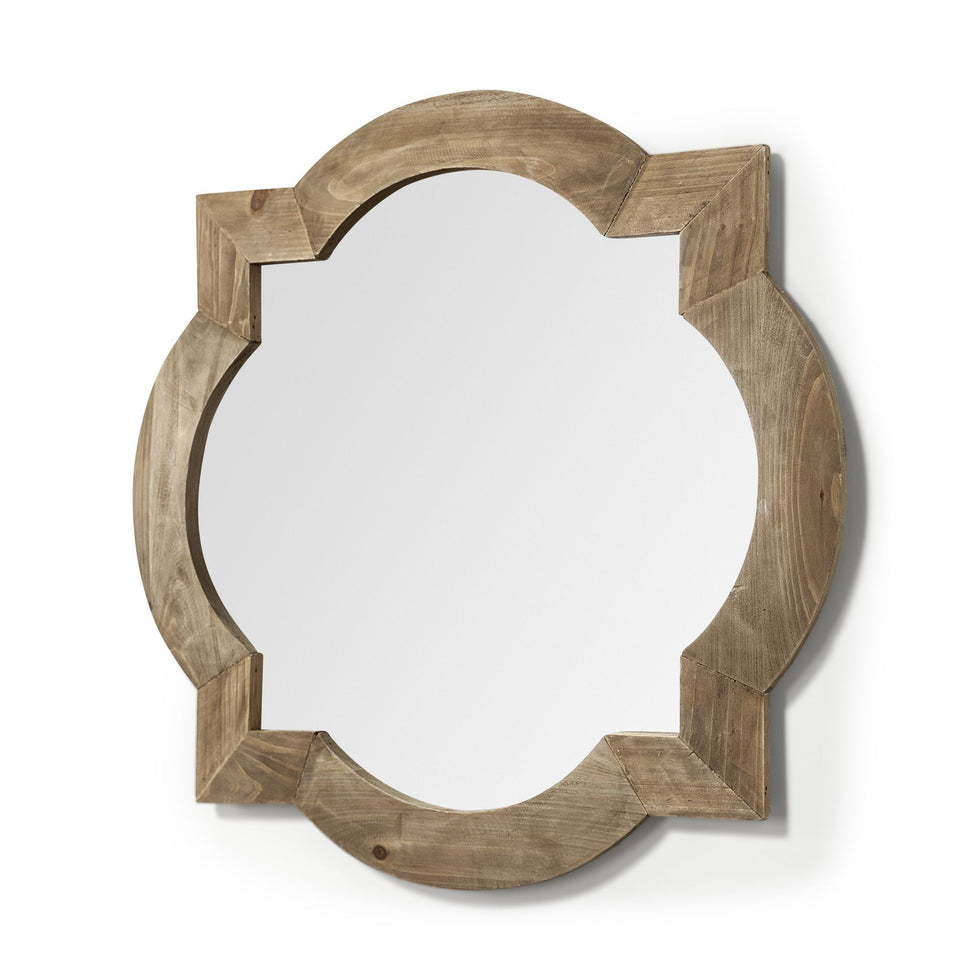Mercana - Argonne 23" Round-Square Brown Wood Frame Mirror