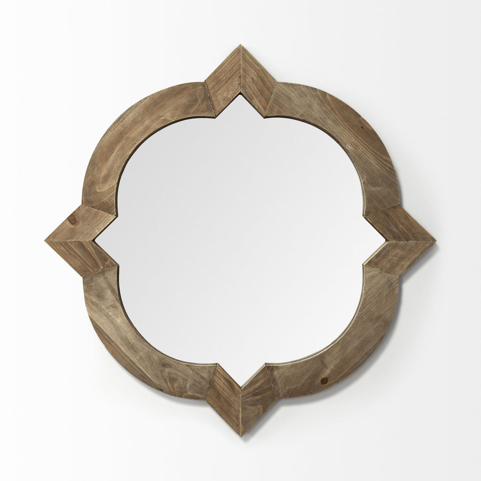 Mercana - Argonne 23" Round-Square Brown Wood Frame Mirror