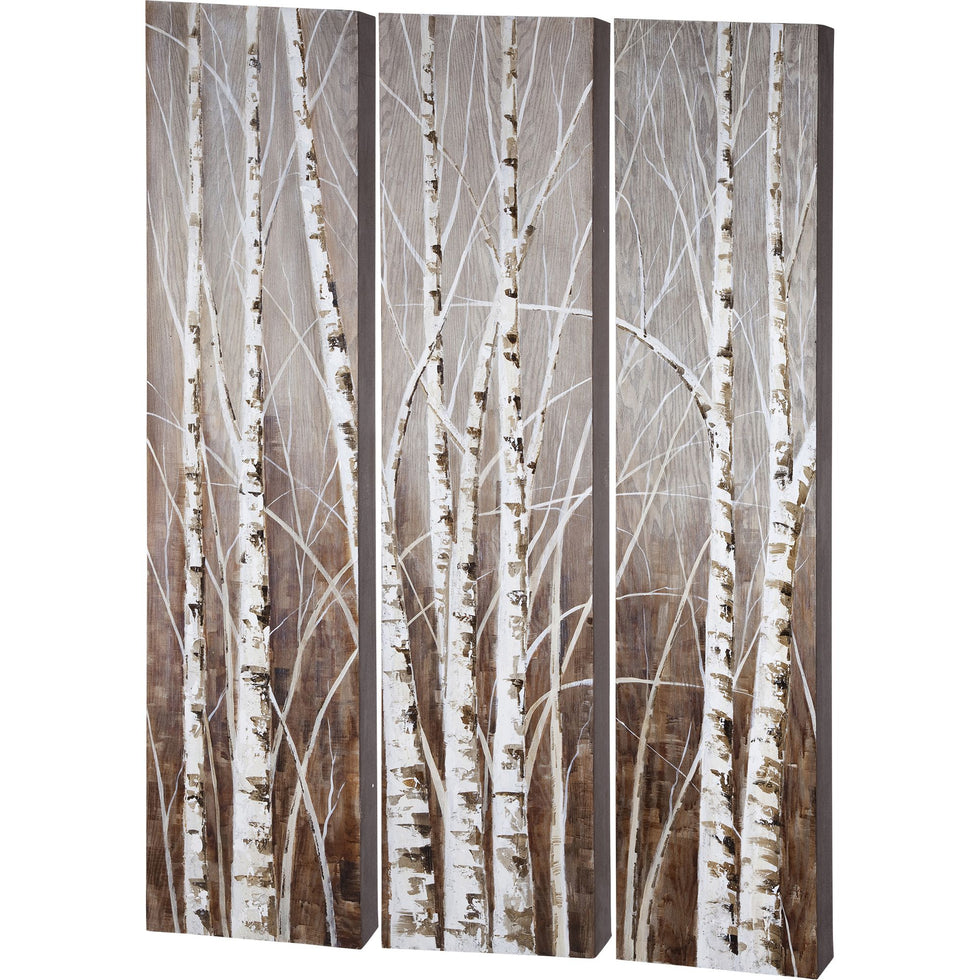 Mercana - Evening Dusk 48x71 Tripych Birch Treescape Original Hand Painted on Wood Oil Painting