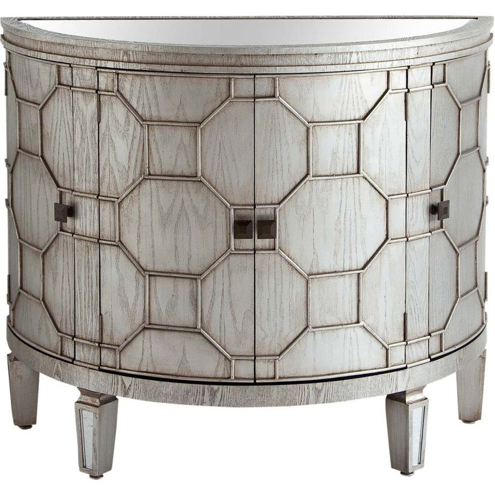 Mercana - Oppsola Silver Fir Veneer Mirror Top 4 Door Accent Cabinet