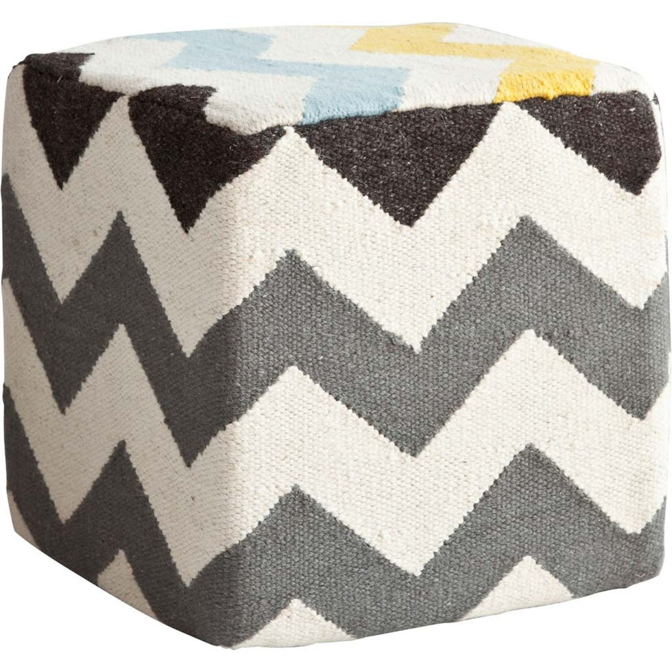 Mercana - Alliaria XI Ivory/Charcoal Wool Zig-Zag Pattern Sqaure Pouf