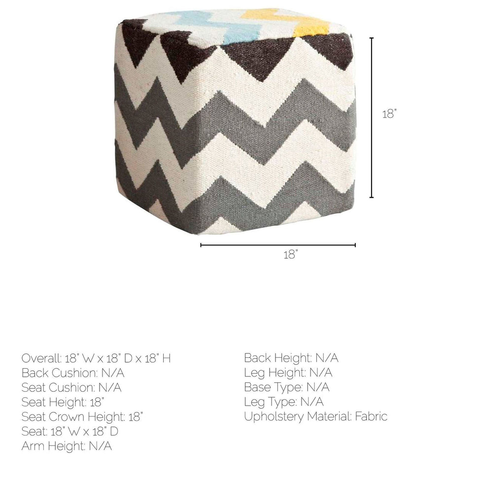 Mercana - Alliaria XI Ivory/Charcoal Wool Zig-Zag Pattern Sqaure Pouf