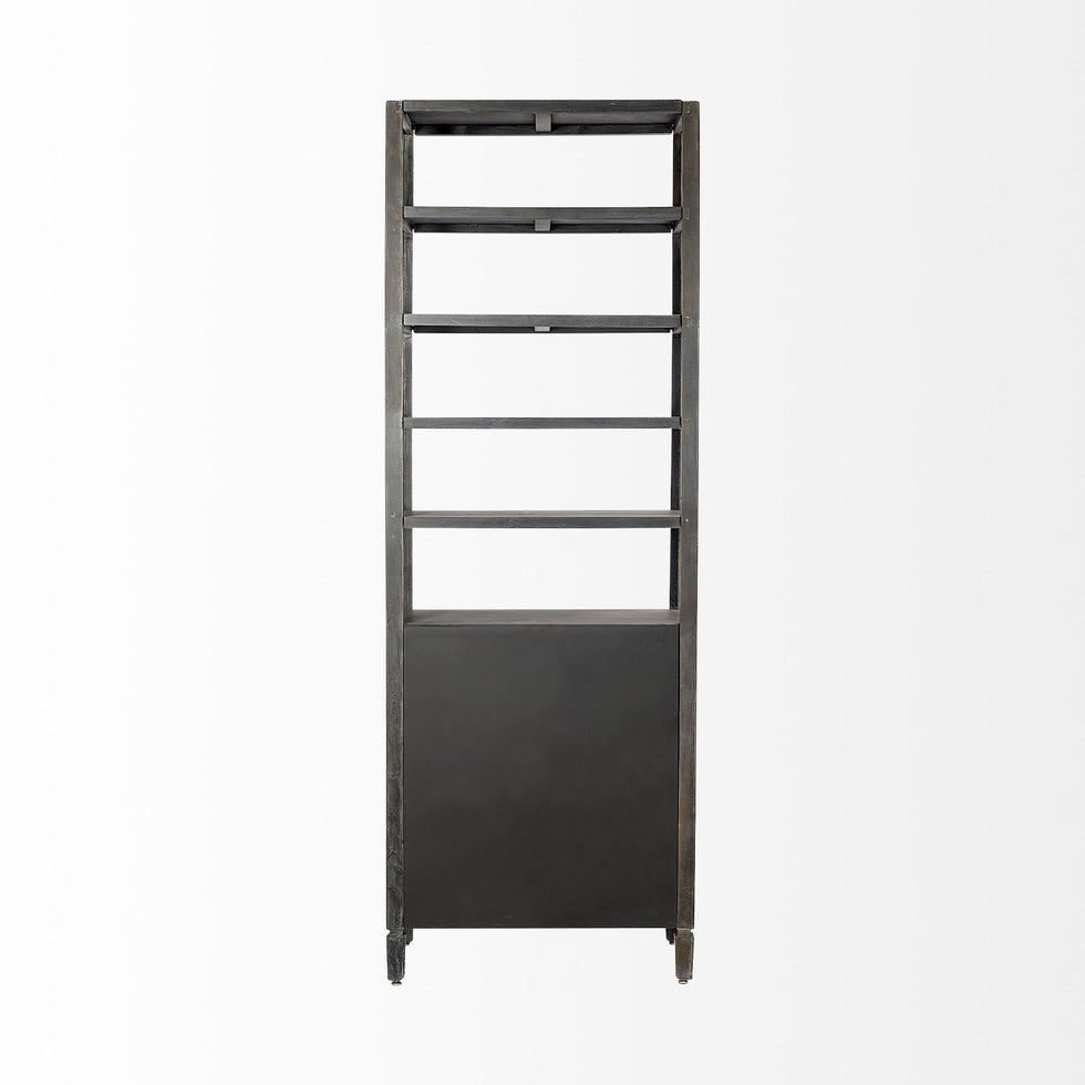 Mercana - Sunnyvale Dark Brown Solid Wood and Mirrored Glass 4 Shelf Shelving Unit