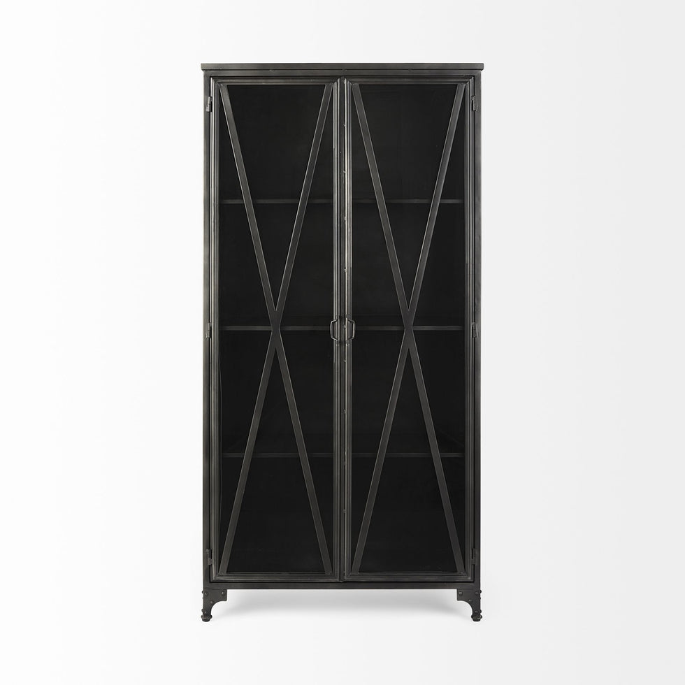 Mercana - Poppy II Black Metal With Glass Door Display Cabinet