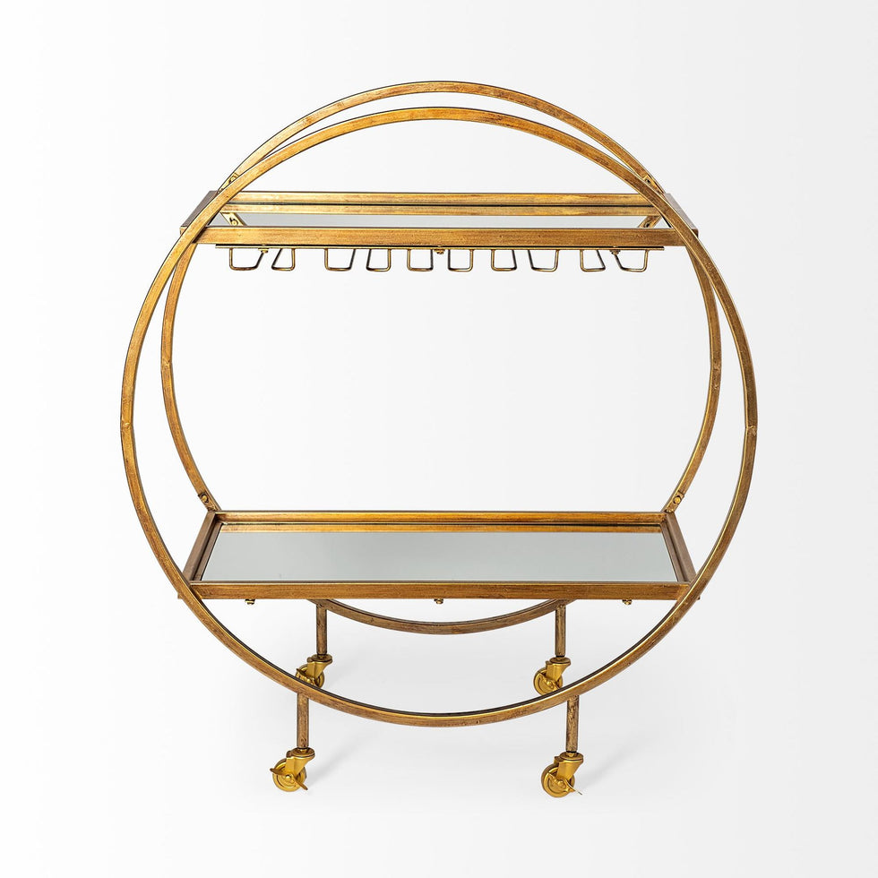 Mercana - Carola 2 Tier Bar Cart with Stemware Holder in Gold