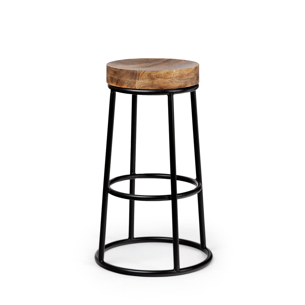 Mercana - Flynn Bar Wood Seat Stool Series in Black, Metal