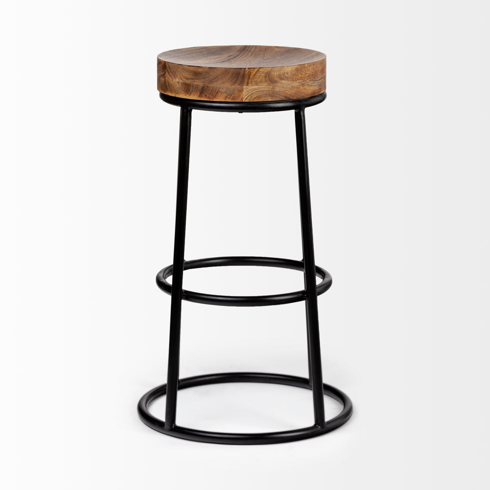 Mercana - Flynn Bar Wood Seat Stool Series in Black, Metal