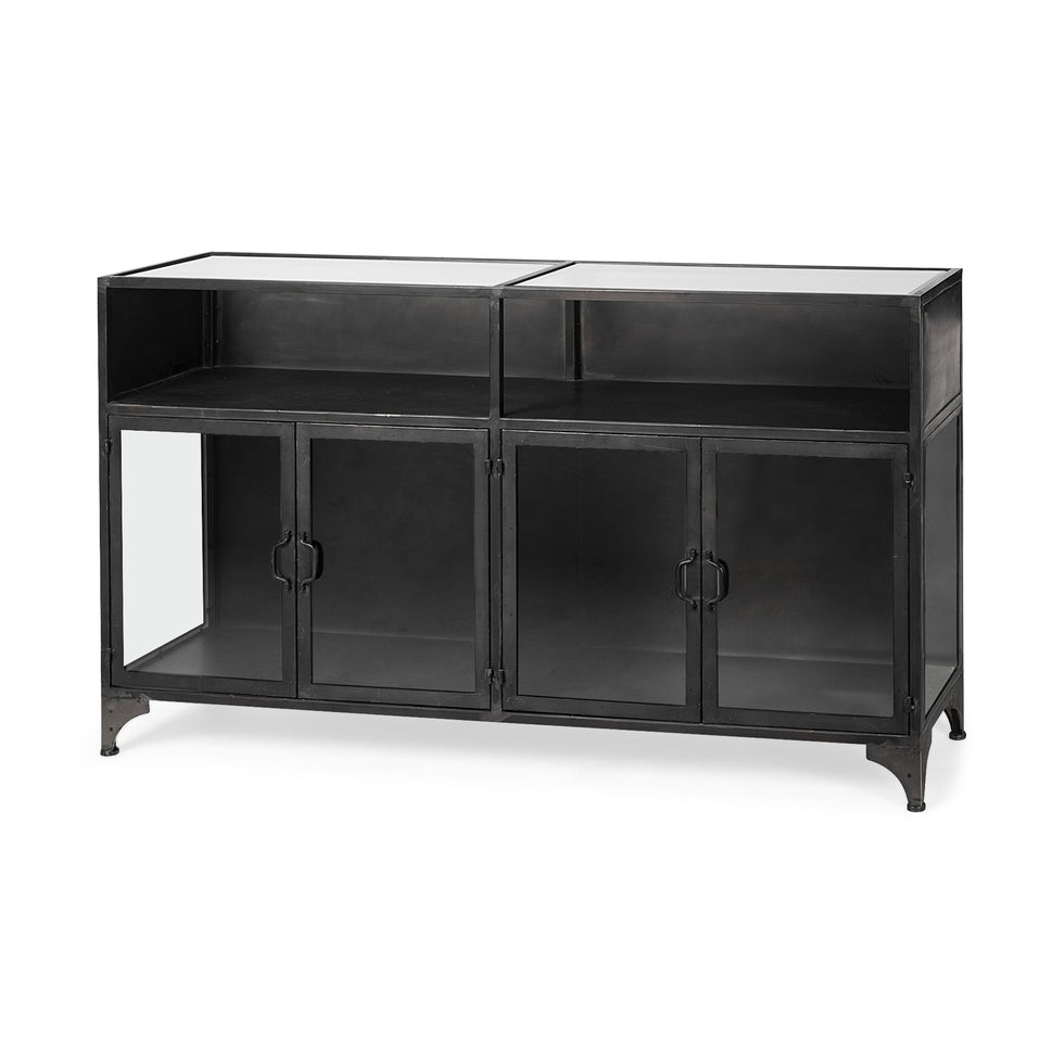 Mercana - Pender Black Metal Glass Door Display Cabinet