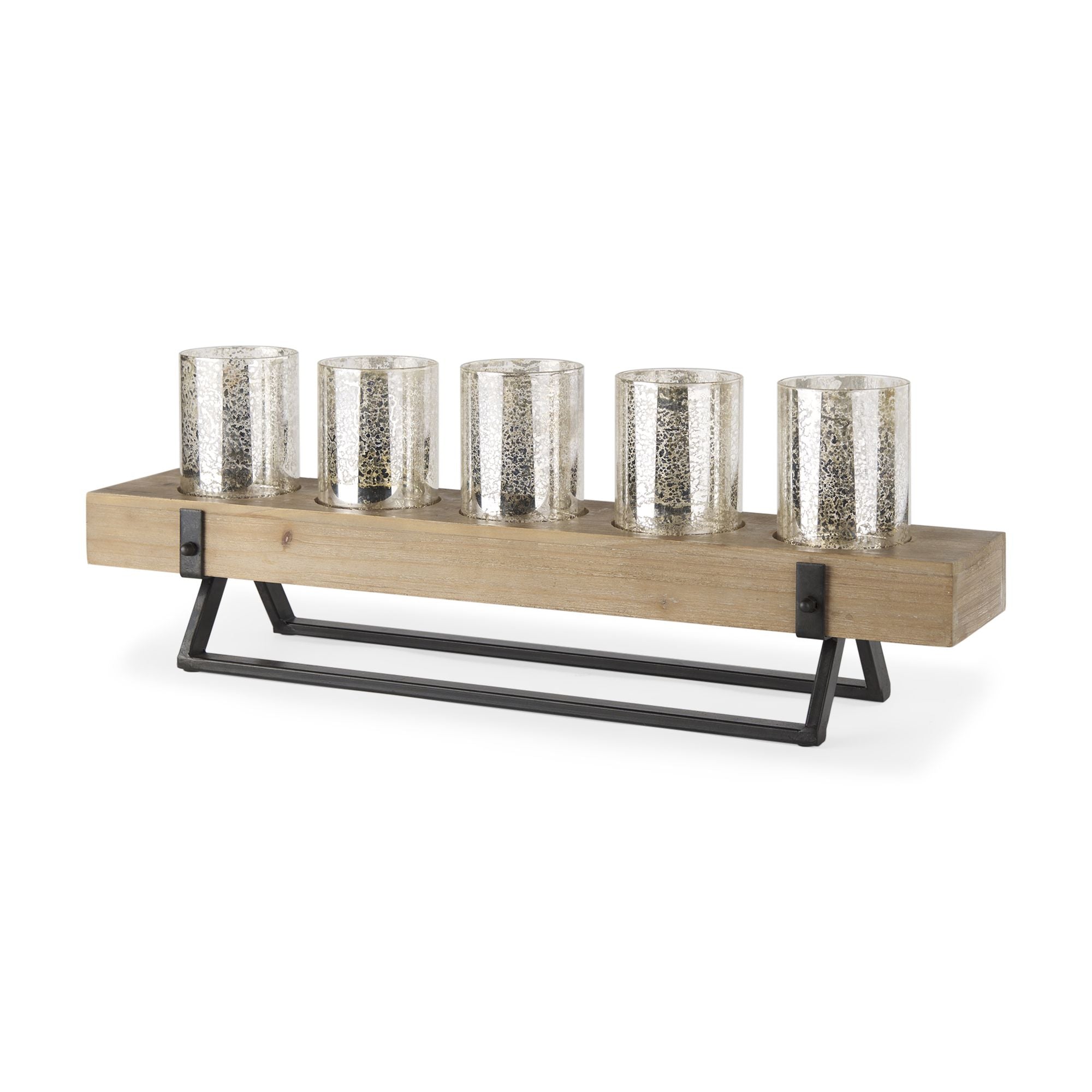 Mercana - Benk Wood and Black Metal Five Cup Candle Holder