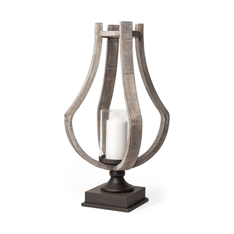 Mercana - Brillion Rustic Wood Metal Table Candle Holder