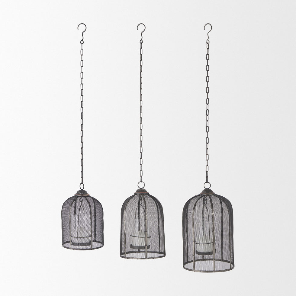 Mercana - Jutland Black Metal Bird Cage Candle Holder Lanterns (Set of 3)