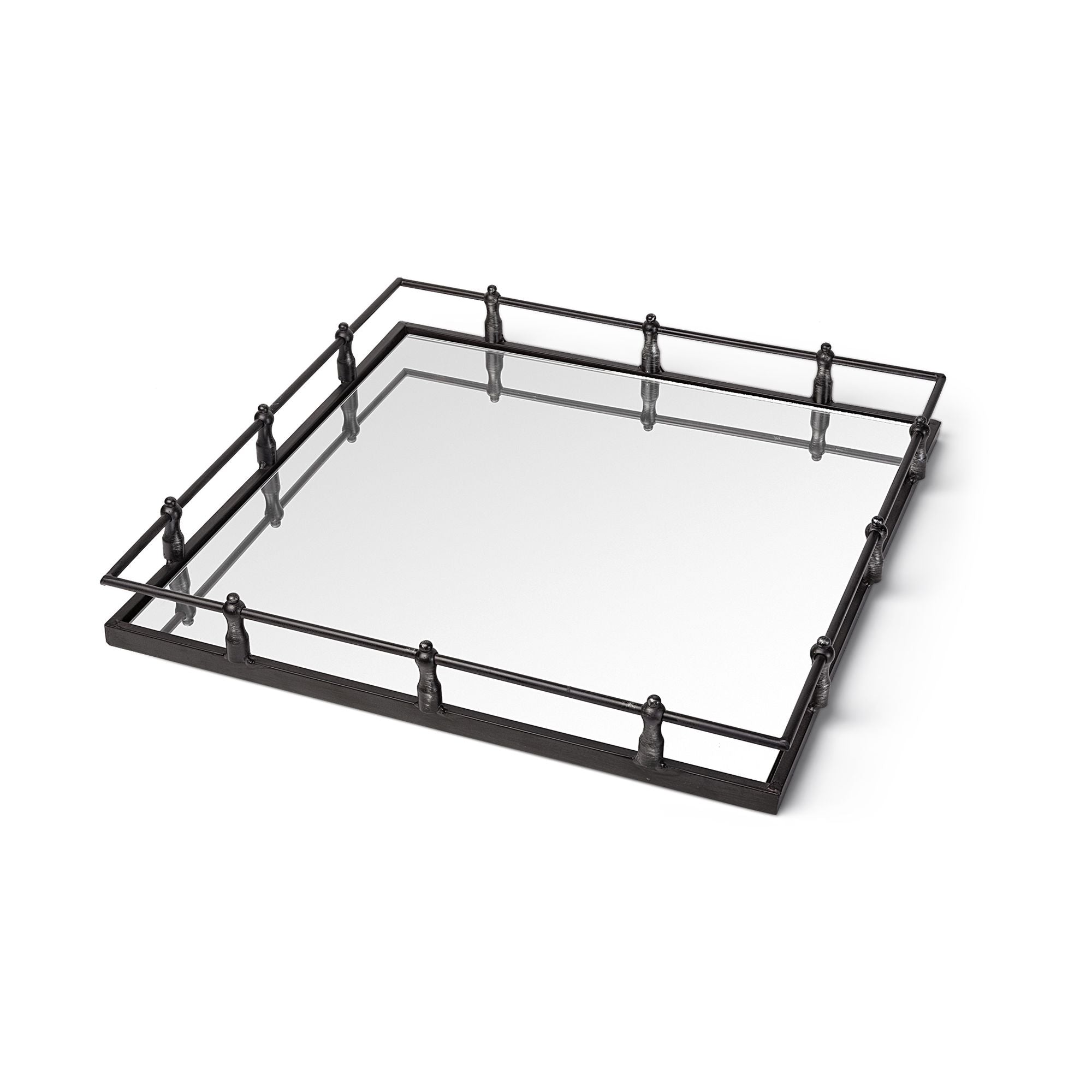Mercana - Christa 22L x 22W Black Metal Mirrored Base Square Tray