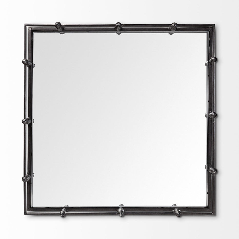 Mercana - Christa 22L x 22W Black Metal Mirrored Base Square Tray