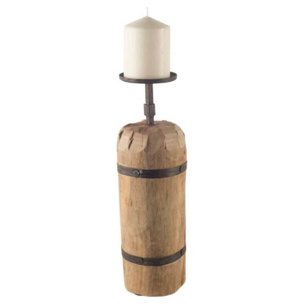 Mercana - Edgeland I Short Brown Wood Metal Strap Candle Holder