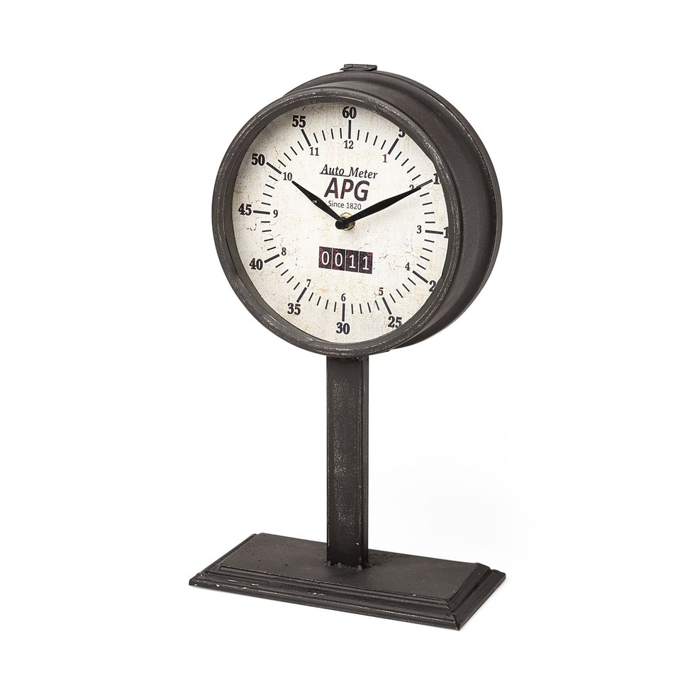 Mercana - Attalack II Black Metal Round Face Table Clock