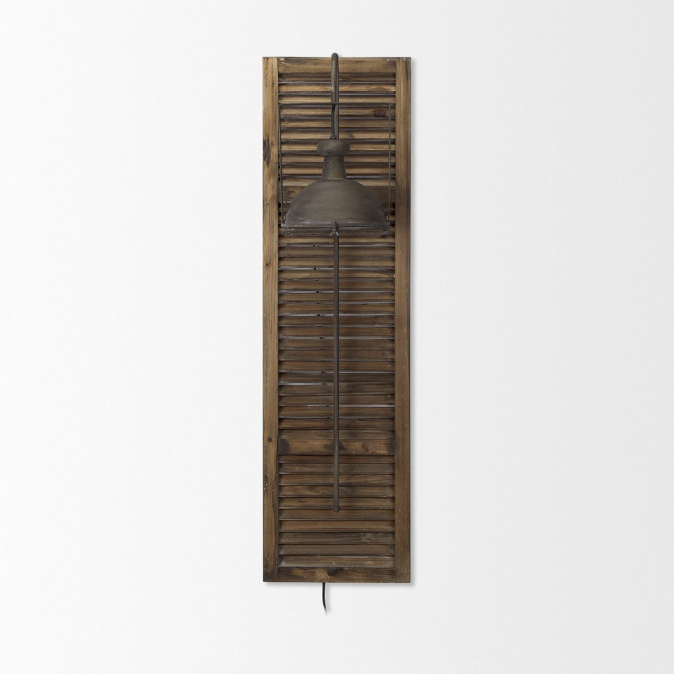Mercana - Tiposo 15x53 Brown Wood Slated Body Copper Metal Light Wall Sconce